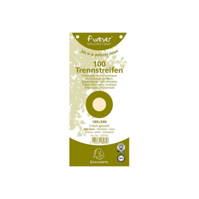 EXACOMPTA Scheidingsstroken rechthoekig 180 g/m² gerecycleerd met perforatie ivoor (pak 100 stuks) EXACOMPTA Scheidingsstroken rechthoekig 180 g/m² gerecycleerd met perforatie ivoor (pak 100 stuks)