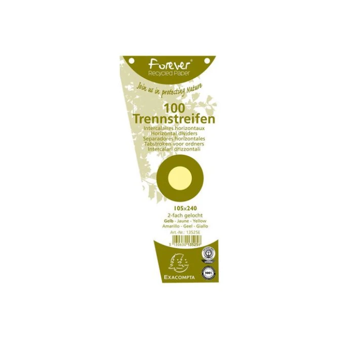 EXACOMPTA Scheidingsstroken trapezium 180 g/m² gerecycleerd met perforatie geel (pak 100 stuks) EXACOMPTA Scheidingsstroken trapezium 180 g/m² gerecycleerd met perforatie geel (pak 100 stuks)