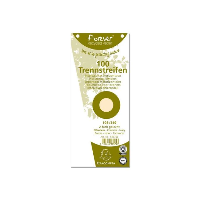 EXACOMPTA Scheidingsstroken trapezium 180 g/m² gerecycleerd met perforatie ivoor (pak 100 stuks) EXACOMPTA Scheidingsstroken trapezium 180 g/m² gerecycleerd met perforatie ivoor (pak 100 stuks)