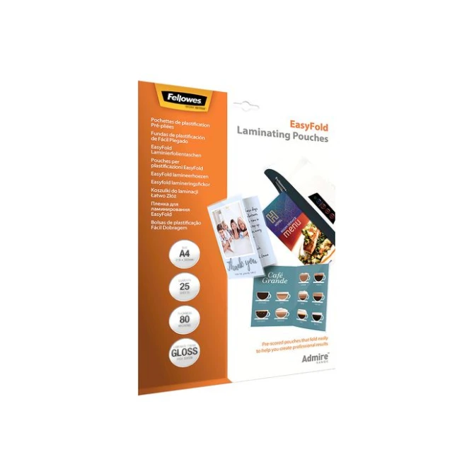 FELLOWES Admire EasyFold Lamineerhoezen A4 80 micron (pak 25 stuks) FELLOWES Admire EasyFold Lamineerhoezen A4 80 micron (pak 25 stuks)