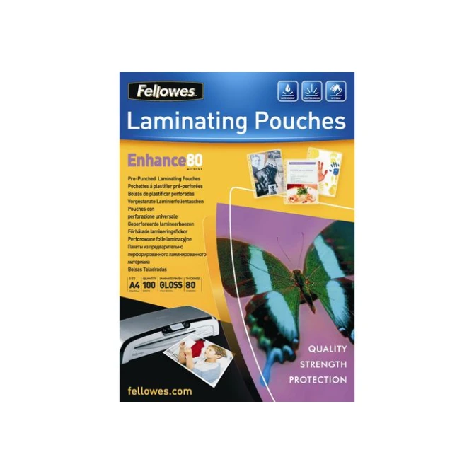 FELLOWES Geperforeerde Lamineerhoes A4 228 x 303 mm 2 x 80 micron Glanzend (pak 100 stuks) FELLOWES Geperforeerde Lamineerhoes A4 228 x 303 mm 2 x 80 micron Glanzend (pak 100 stuks)