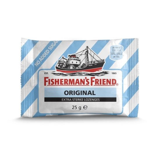 FisHERMAns Friend Original Extra Strong Keelpastilles Suikervrij (doos 24 x 25 gram)