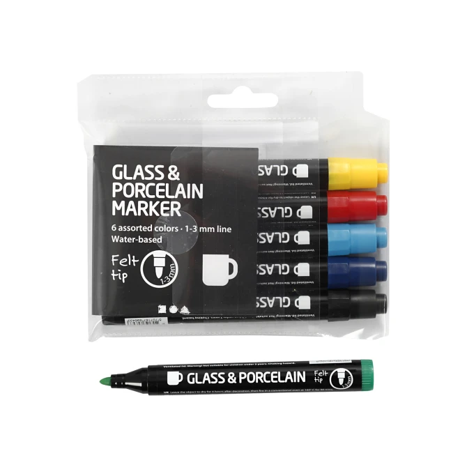 Creotime Glas/porseleinstiften . lijndikte1-3mm. assorti (pak 6 stuks) Creotime Glas/porseleinstiften . lijndikte1-3mm. assorti (pak 6 stuks)