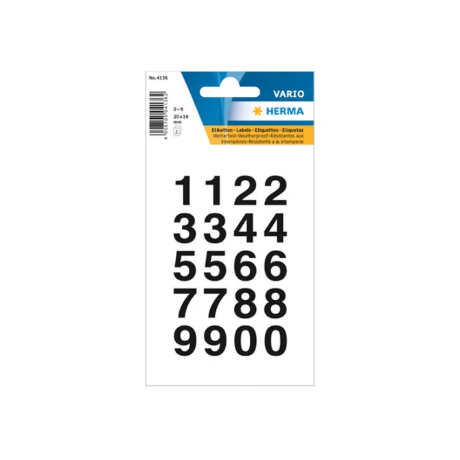 HERMA 4136 Etiketten 20x18mm genummerd 0-9 zwart/transparant (pak 40 stuks)