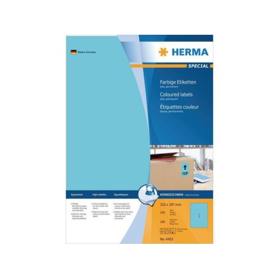 HERMA Etiketten A4 100 stuks blauw (pak 100 stuks)