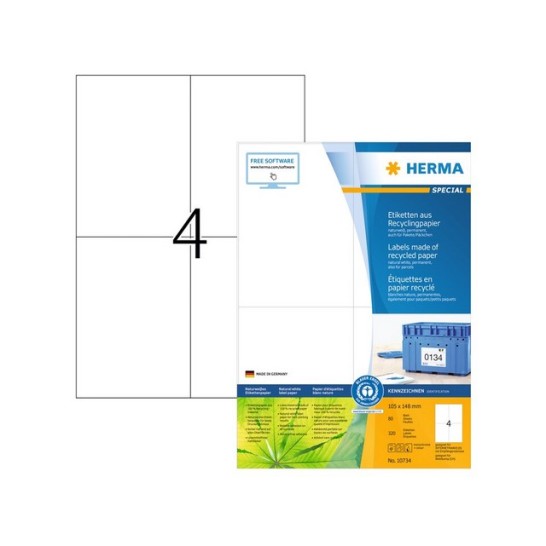 HERMA Etiketten Gerecycled Papier 105 x 148 mm Wit (1 pak x 320 stuks)
