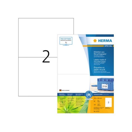 HERMA Etiketten Gerecycled Papier 210 x 148 mm Wit (1 pak x 160 stuks)