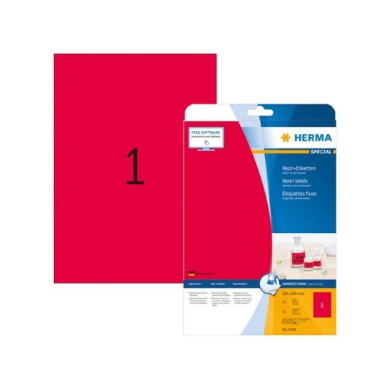 HERMA Fluorescente labels 20 stuks rood (pak 20 stuks)