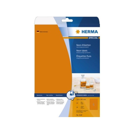 HERMA Fluorescente labels  A4 210 x 297 mm 20 stuks oranje (pak 20 stuks)