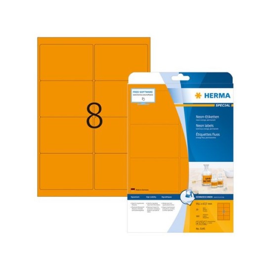 HERMA Gekleurde etiketten 991x677mm neon oranje (pak 160 stuks)