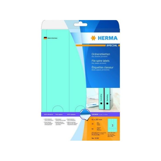 HERMA Gekleurde rugetiketten 61x297mm blauw (pak 60 stuks)