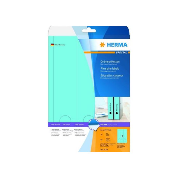 HERMA Gekleurde rugetiketten 61x297mm blauw (pak 60 stuks) HERMA Gekleurde rugetiketten 61x297mm blauw (pak 60 stuks)