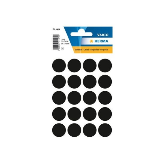 HERMA Markeer etiket Diameter 19 mm zwart (pak 100 stuks)