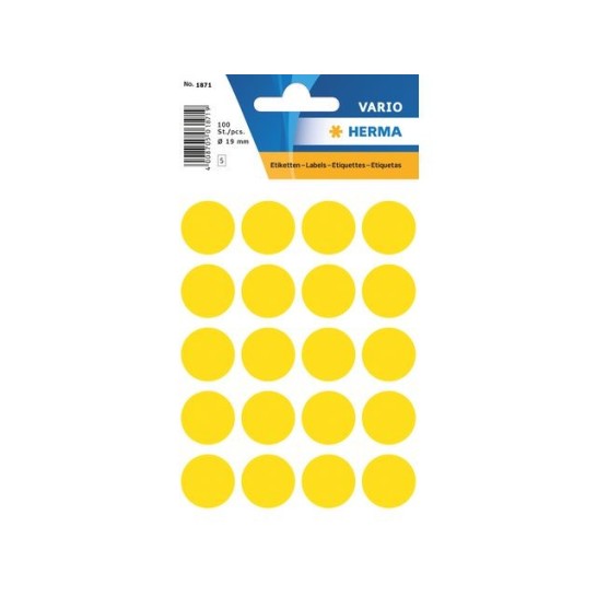 HERMA Markeer punten diameter 19 mm rond geel (pak 100 stuks)