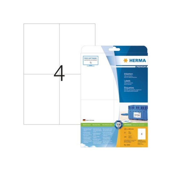 HERMA Premium permanent papieretiket 105 x 148 mm rechte hoek wit (pak 100 stuks)
