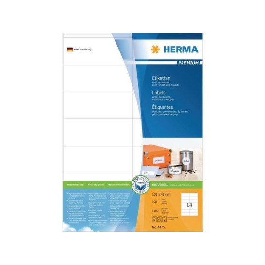 HERMA Premium permanent papieretiket 105 x 41 mm 100 vellen 14 etiketten per A4-vel wit (pak 1400 stuks)