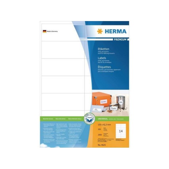 HERMA Premium permanent papieretiket 105 x 423 mm rechte hoek wit (pak 2800 stuks)