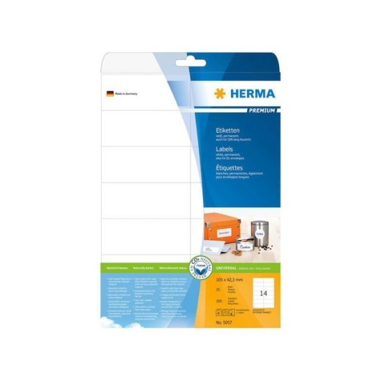 HERMA Premium permanent papieretiket 105 x 423 mm rechte hoek wit (pak 350 stuks)