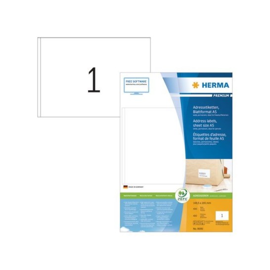 HERMA Premium permanent papieretiket 1485 x 205 mm 400 vellen 1 etiket per A5-vel wit (pak 400 stuks)