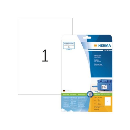 HERMA Premium permanent papieretiket 210 x 297 mm rechte hoek wit (pak 25 stuks)