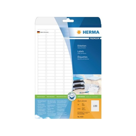 HERMA Premium permanent papieretiket 254 x 10 mm ronde hoek wit (pak 4725 stuks)