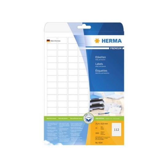 HERMA Premium permanent papieretiket 254 x 169 mm 25 vellen 112 etiketten per A4-vel wit (pak 2800 stuks)