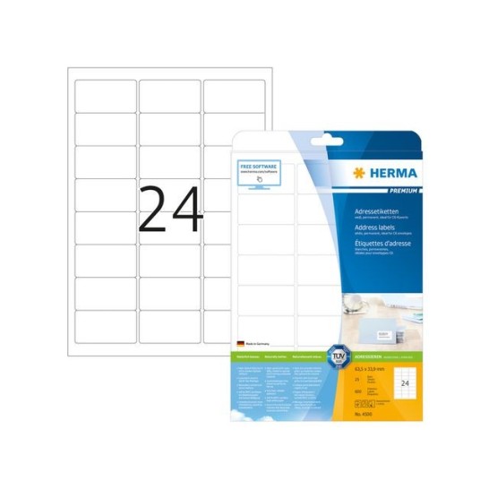 HERMA Premium permanent papieretiket 635 x 339 mm ronde hoek wit (pak 600 stuks)