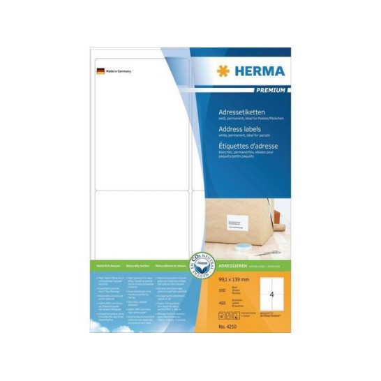 HERMA Premium permanent papieretiket 991 x 139 mm 100 vellen 4 etiketten per A4-vel wit (pak 400 stuks)