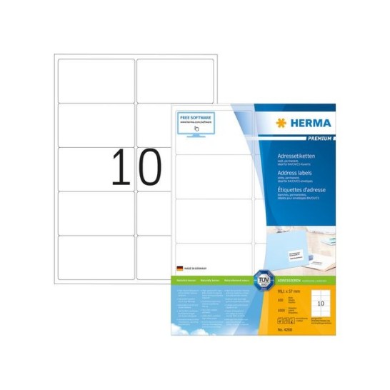 HERMA Premium permanent papieretiket 991 x 57 mm 100 vellen 10 etiketten per A4-vel wit (pak 1000 stuks)
