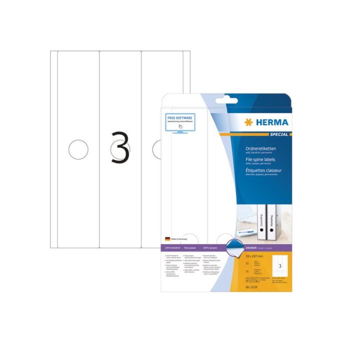 HERMA Rugetiketten 297 x 59 mm wit (pak 75 stuks) HERMA Rugetiketten 297 x 59 mm wit (pak 75 stuks)