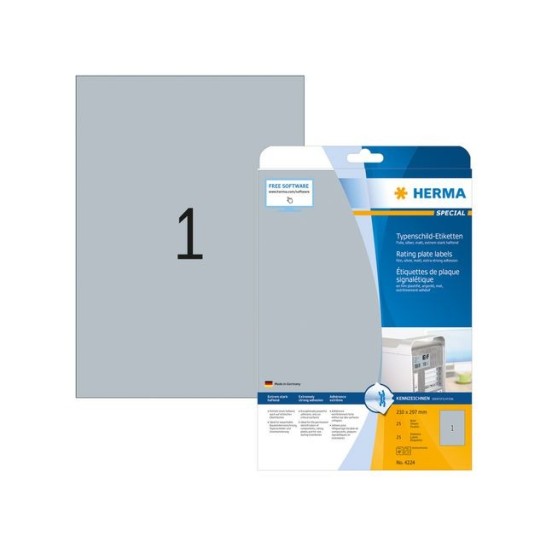 HERMA Typeplaatje-etiketten 210x297 mm zilver matt (pak 25 stuks)
