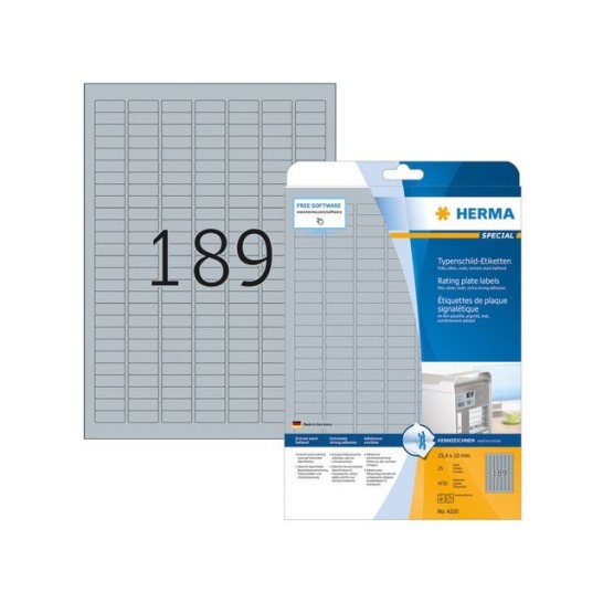 HERMA Typeplaatje-etiketten 254x10 mm zilver matt (pak 4725 stuks)
