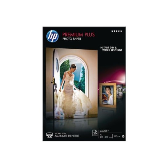HP Premium Plus Fotopapier voor Inkjet A4 280 g/m² Wit Glanzend 20 vel (pak 20 vel)