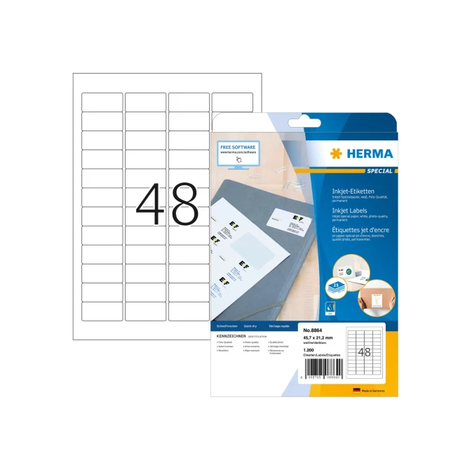 Herma 8864 Inkjet-etiketten A4 45.7 x 21.2 mm Wit (25 vellen x 48 etiketten)