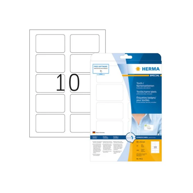 HERMA Bedrukbare naam-/textieletiketten 80x50 mm wit (pak 250 stuks)