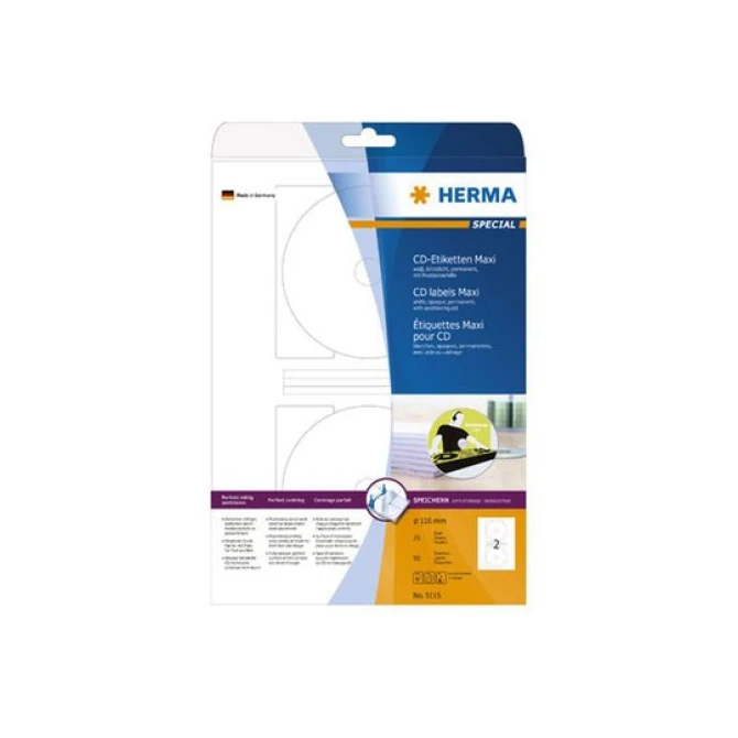 HERMA CD-etiketten diameter 116 mm maxi wit (pak 50 stuks) HERMA CD-etiketten diameter 116 mm maxi wit (pak 50 stuks)