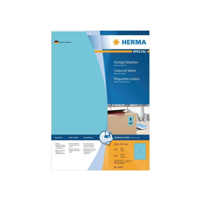 HERMA Etiketten A4 100 stuks blauw (pak 100 stuks)