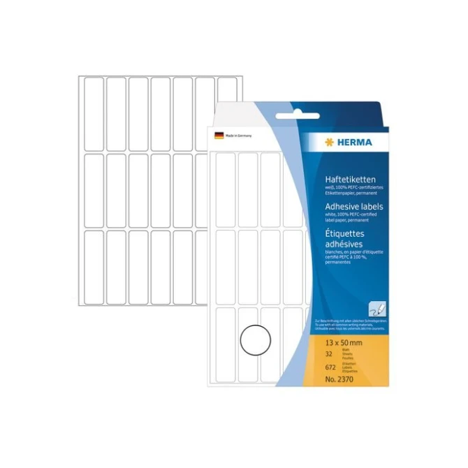 HERMA Etiketten permanent 12 x 50 mm 32 vel 21 etiketten per A5 wit (pak 672 stuks) HERMA Etiketten permanent 12 x 50 mm 32 vel 21 etiketten per A5 wit (pak 672 stuks)