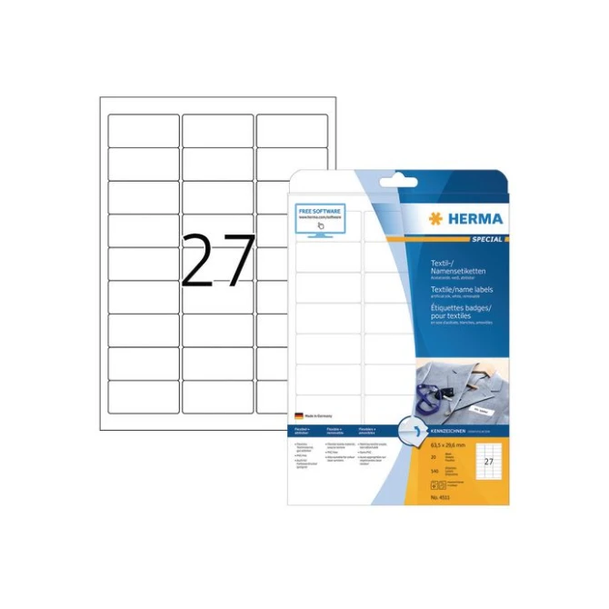 HERMA Etiketten voor naamlabels 64 x 30 mm 20 vellen 27 etiketten per vel (pak 540 stuks)