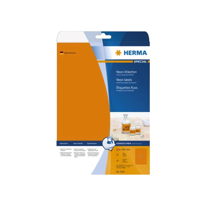 HERMA Fluorescente labels A4 210 x 297 mm 20 stuks oranje (pak 20 stuks)