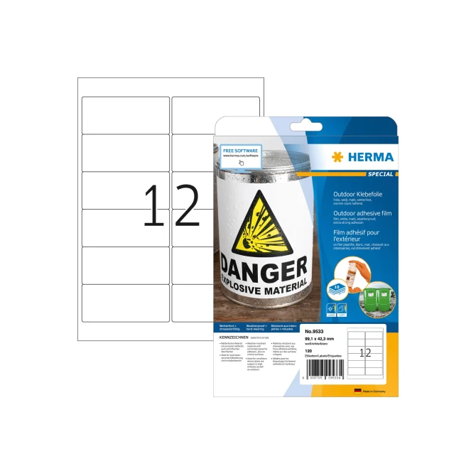 Herma Folie-etiket Weervast Outdoor 99.1 x 42.3 mm Wit (10 vellen x 12 etiketten)