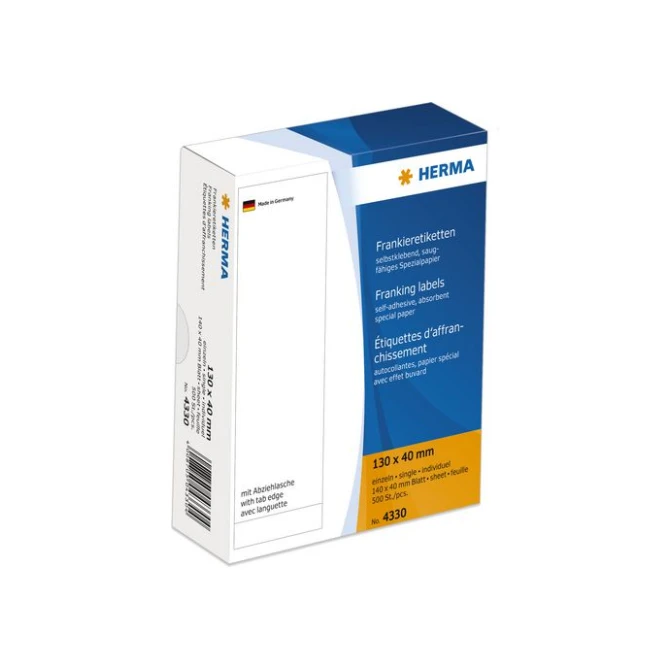 HERMA Frankeeretiketten 130 x 40 mm 500 vellen 1 etiket per vel wit (pak 500 stuks) HERMA Frankeeretiketten 130 x 40 mm 500 vellen 1 etiket per vel wit (pak 500 stuks)