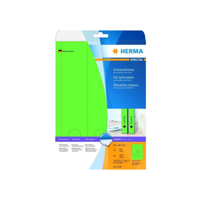 HERMA Geklerude rugetiketten 61x297mm groen (pak 60 stuks) HERMA Geklerude rugetiketten 61x297mm groen (pak 60 stuks)