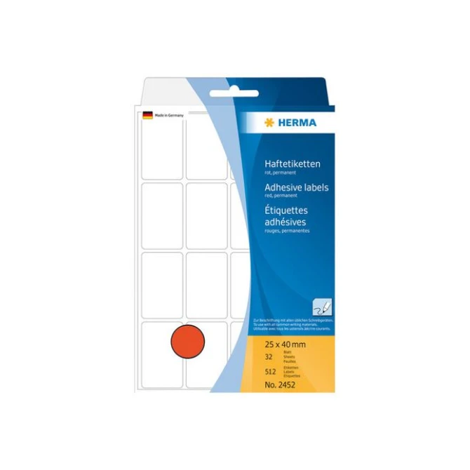 HERMA Gekleurde etiketten 25x40 mm rood (pak 512 stuks) HERMA Gekleurde etiketten 25x40 mm rood (pak 512 stuks)