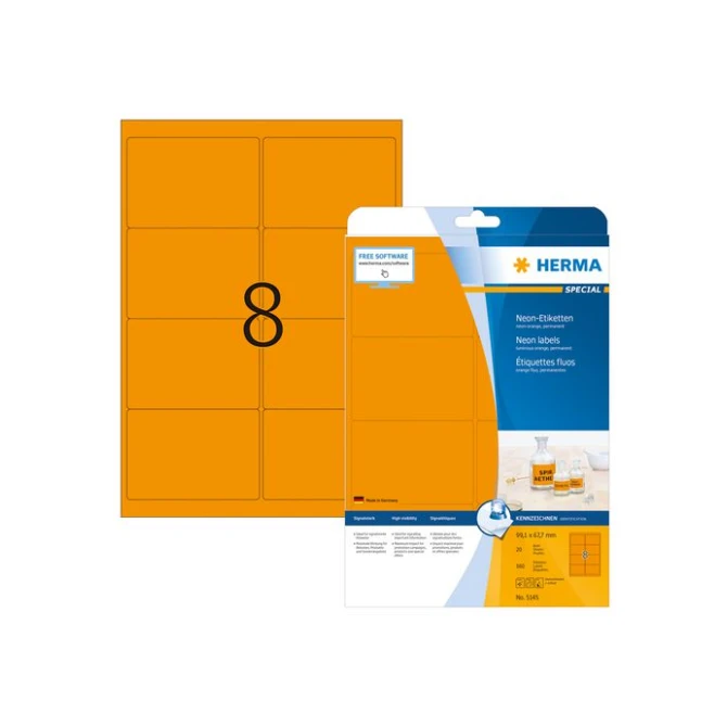 HERMA Gekleurde etiketten 991x677mm neon oranje (pak 160 stuks)