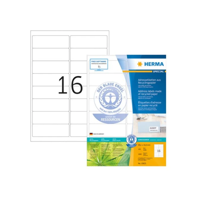 HERMA Gerecyclede etiketten met rechte hoeken 991x338 mm 10825 (pak 1600 stuks) HERMA Gerecyclede etiketten met rechte hoeken 991x338 mm 10825 (pak 1600 stuks)
