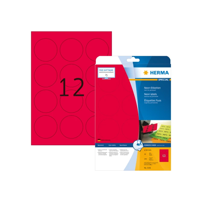 HERMA Etiket ILC 60mm rond neon rood/pk 240