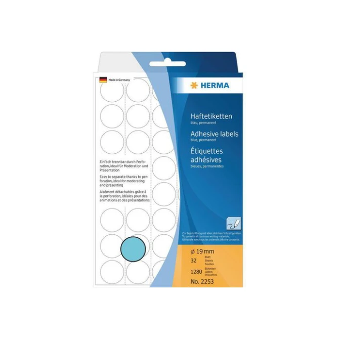 HERMA Markeer etiket Diameter 19 mm blauw (pak 1280 stuks) HERMA Markeer etiket Diameter 19 mm blauw (pak 1280 stuks)