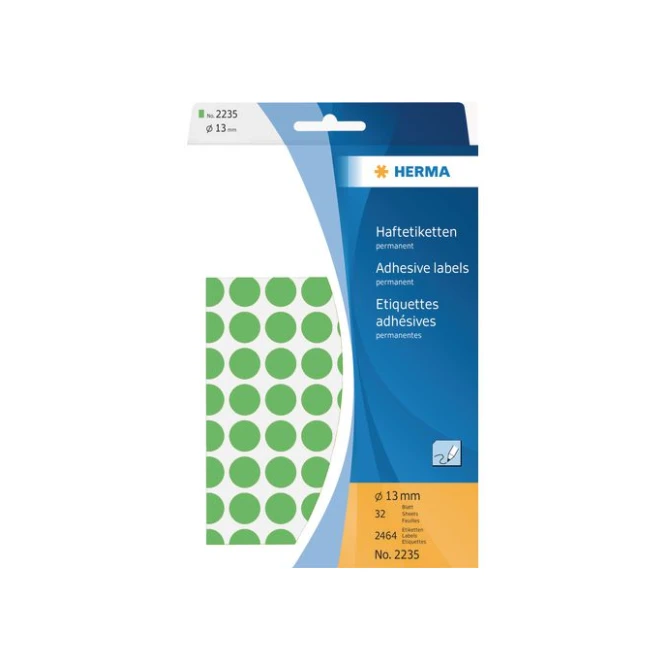 HERMA Markeer etiketten Diameter 13 mm groen (pak 2464 stuks) HERMA Markeer etiketten Diameter 13 mm groen (pak 2464 stuks)