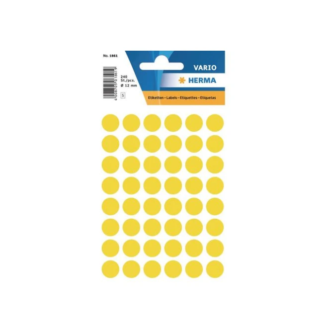 HERMA Markeer punten diameter 12 mm rond geel (pak 240 stuks) HERMA Markeer punten diameter 12 mm rond geel (pak 240 stuks)